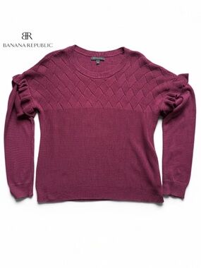 Banana Republic Sweater Burgundy Wine Ruffle Sleeve Knit | Size L